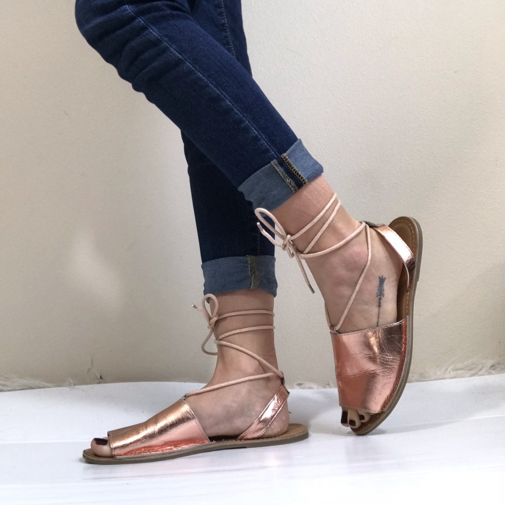 Topshop Holly Metallic Rose Gold Lace Up Sandal - Picture 7 of 7